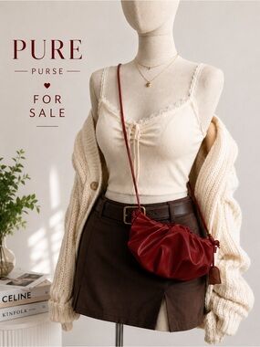 Maxstudio Red Gathered Leather Crossbody Bag
